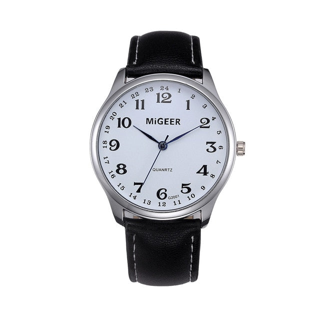 Stainless Steel Leather Band Wrist Watch