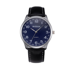 Stainless Steel Leather Band Wrist Watch