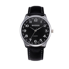 Stainless Steel Leather Band Wrist Watch