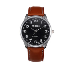 Stainless Steel Leather Band Wrist Watch