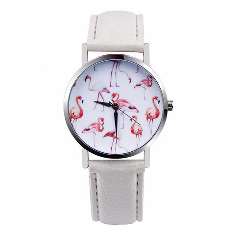 Flamingo Printed Leather Strap Quartz Wrist Watch