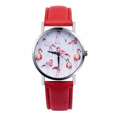 Flamingo Printed Leather Strap Quartz Wrist Watch